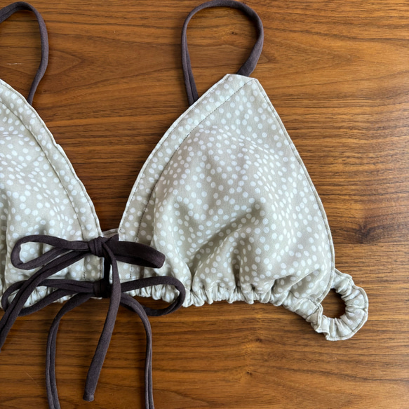 ゆるブラ　単品　リラックスブラ　三角ブラ　ダブルガーゼ　ベージュ　水玉 2枚目の画像