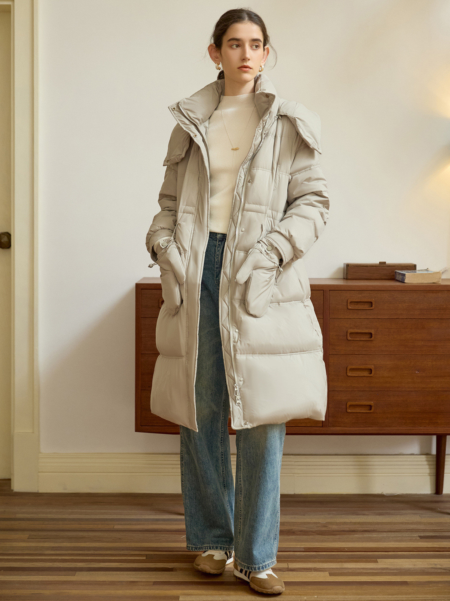 アヒルの綿毛コート 取り外し可能なフード付きダウンジャケット