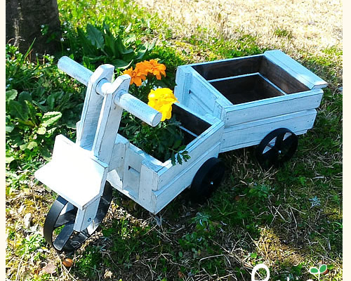 三輪車＆リヤカープランターセット ダメージ加工 アンティークウッド