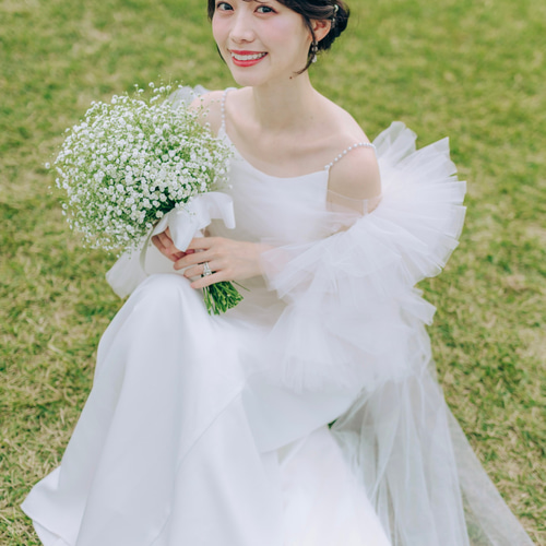 実例写真！ 人気上昇！ウェディングドレス ツーピース ビーズ クレープ  