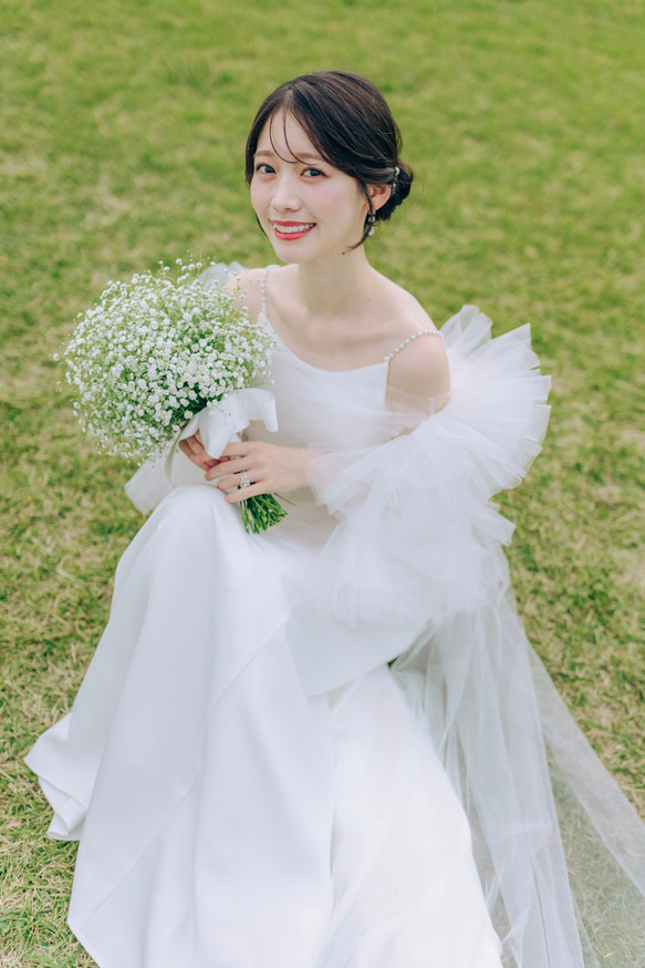 実例写真！ 人気上昇！ウェディングドレス ツーピース ビーズ クレープ  