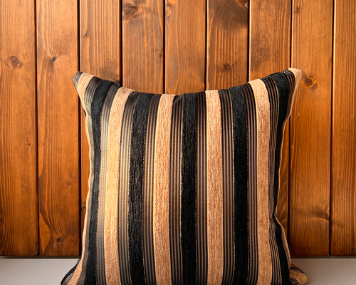 クッションカバー】【椅子生地使用】ラグジュアリー ブラック×ブラウン