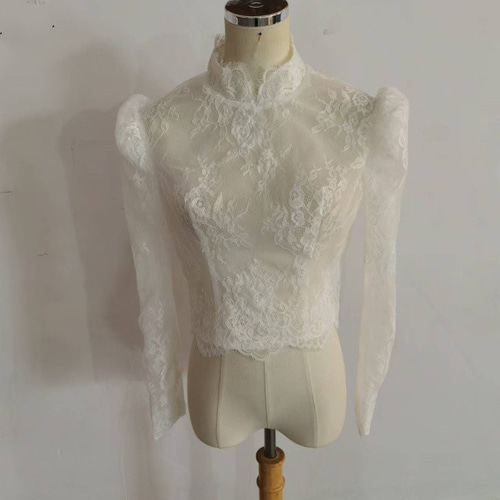ボレロ アイボリー ハイネック ロングスリーブ 花モチーフ くるみ  