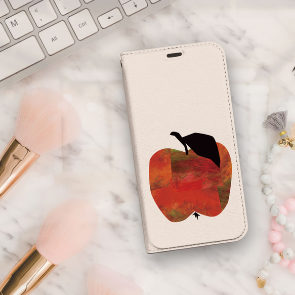 赤い リンゴ の イラスト 北欧 水彩 ベルトなし 帯なし ベルトレス 手帳型 iPhone スマホ ケース カバー 3枚目の画像