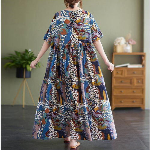花柄 長袖 ワンピース 中古 Lace Ladies 花柄ワンピース フラワープリント フレアワンピ