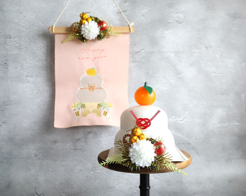 2wayお正月ミニタペストリー❁鏡もちのお花・AF❁No.132 鏡餅