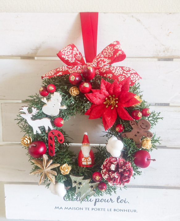 ★再販【クリスマス】サンタクロースとクリスマスデコレーション ミニリース★ラッピング無料★ 5枚目の画像
