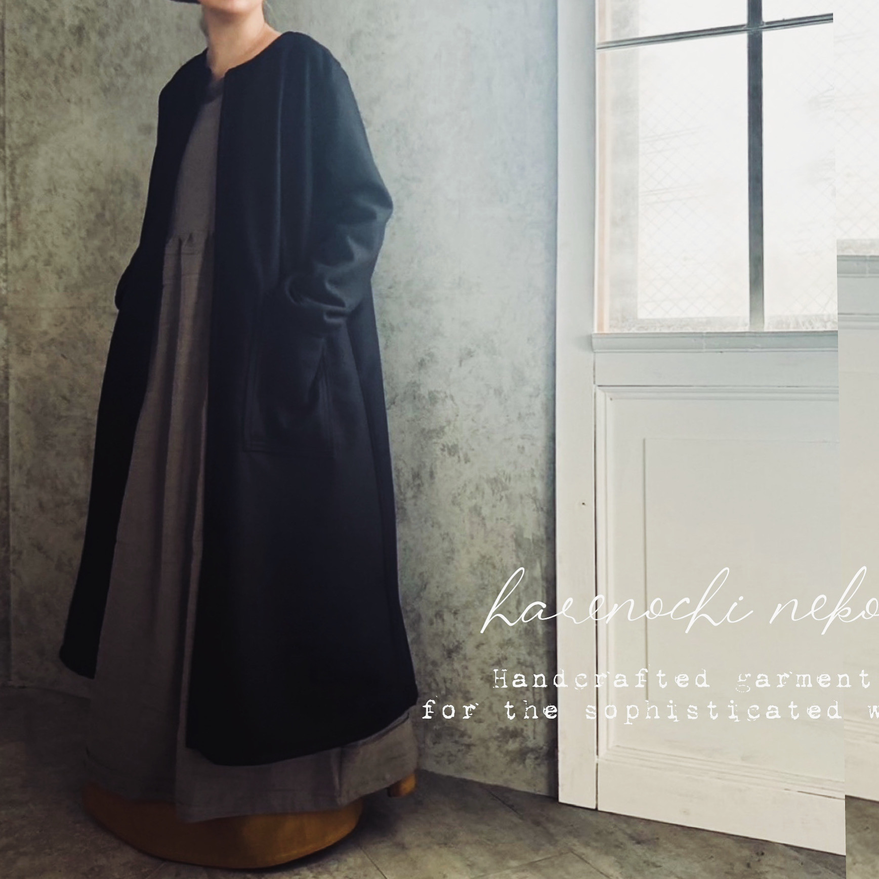 送料無料【12/2再販】ロング丈が旬。「洗練シルエット」ノーカラーのメルトンコート。 オーバーサイズ　ブラック