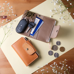 本革キーケース兼ミニ財布｜身軽にお出かけ｜鍵もお金もこれ一つ｜名入れ対応｜スマートキー｜レザー｜ブラック/ワイン 2枚目の画像