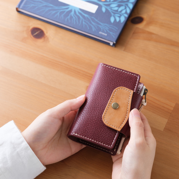 本革キーケース兼ミニ財布｜身軽にお出かけ｜鍵もお金もこれ一つ｜名入れ対応｜スマートキー｜レザー｜ブラック/ワイン 18枚目の画像