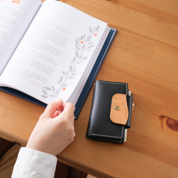 本革キーケース兼ミニ財布｜身軽にお出かけ｜鍵もお金もこれ一つ｜名入れ対応｜スマートキー｜レザー｜ブラック/ワイン 19枚目の画像