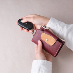 本革キーケース兼ミニ財布｜身軽にお出かけ｜鍵もお金もこれ一つ｜名入れ対応｜スマートキー｜レザー｜ブラック/ワイン 17枚目の画像