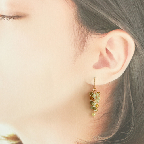 14kgf グロッシュラー ガーネット オリジナルデザイン ぶどう ピアス 