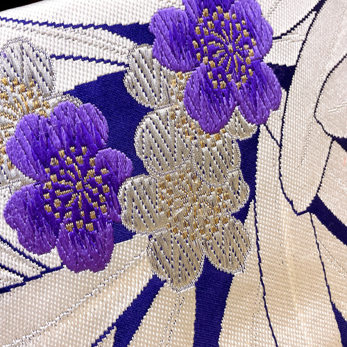 ウエスト 65〜95cm 紫 花刺繍帯 サッシュベルト 帯ベルト 帯