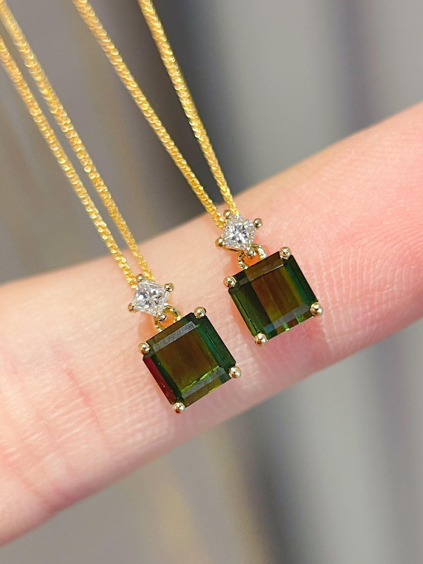 天然ダイヤモンド付きトルマリンペンダントk18