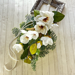 【Sold】ホワイトスワッグ 造花　リボン　レース Sold】ホワイトスワッグ 造花 リボン レース Sold】ホワイトスワッグ