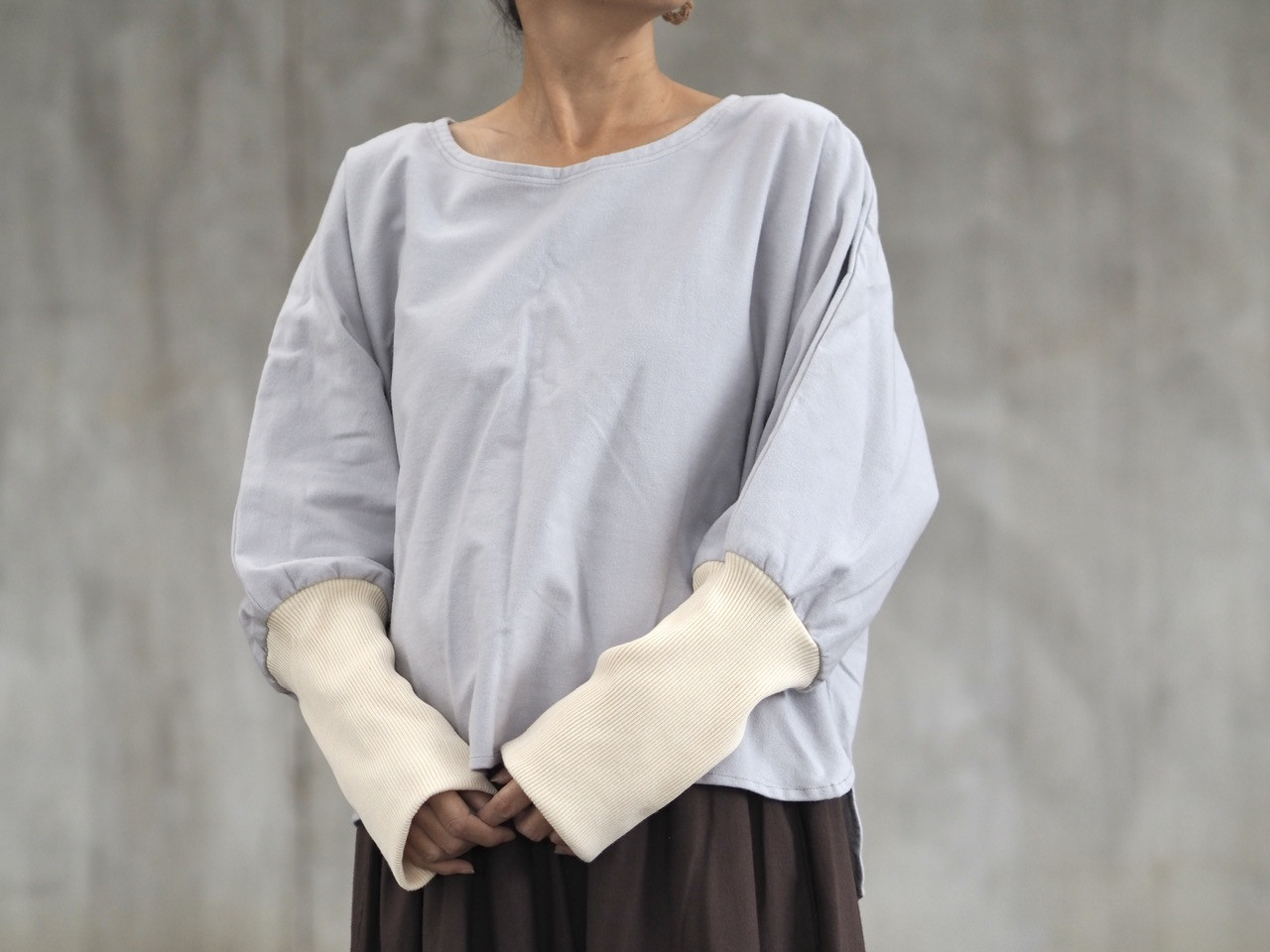 暖かリブ付き起毛トップス／ライトグレー
