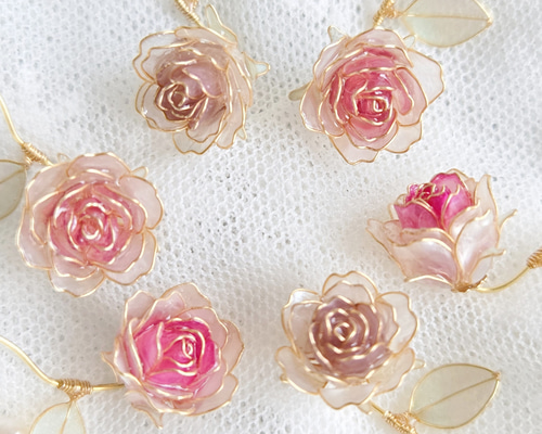 ピアス/イヤリング バラ 誕生石 天然石 ローズクォーツ 淡水パール