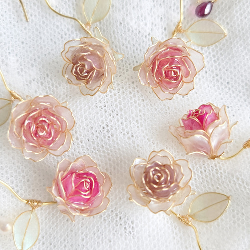 ピアス/イヤリング バラ 誕生石 天然石 ローズクォーツ 淡水パール
