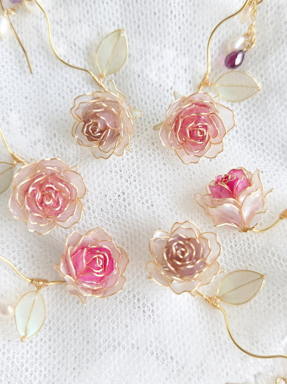ピアス/イヤリング バラ 誕生石 天然石 ローズクォーツ 淡水パール