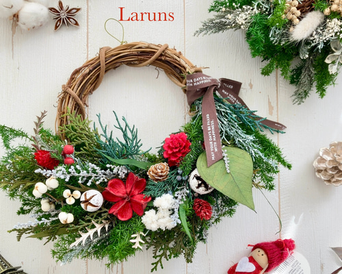 sale♪木の実たくさん冬のリース〜カウベル付き♪23 ㎝〜クリスマスリース☆彡 cr1 2022 クラシック 木の実リース：冬リース クリスマス ベル 木の実