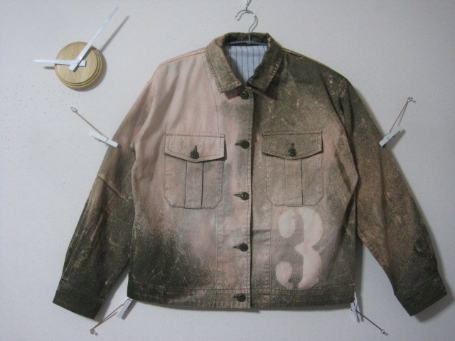 １点　ショートジャケット　ストーンウォッシュ風　ナンバー【３】　ミリタリー／Ｇジャン／コットン／デニム