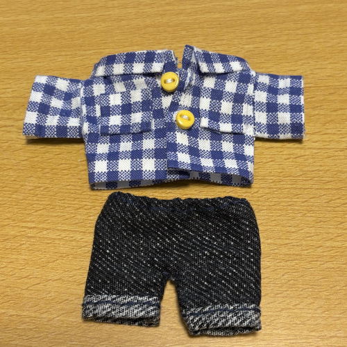 ぬいのボディS専用 ぬい服 チェック柄シャツ デニムズボン