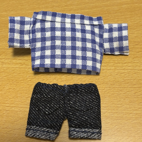 San　ぬい　衣装　チェック ぬいのボディS専用 ぬい服 チェック柄シャツ デニムズボン