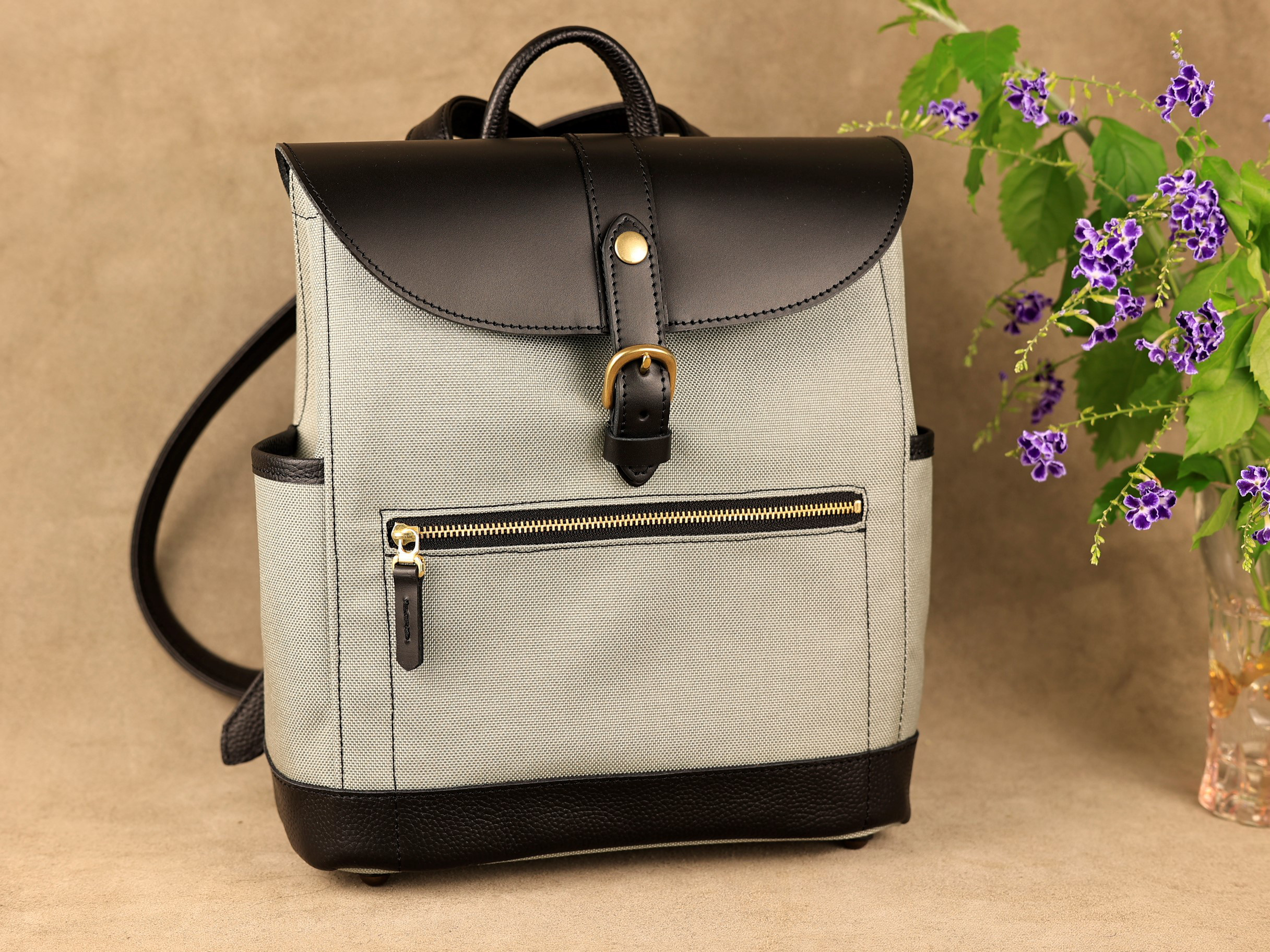 大人のcordera＆レザートリムminiminiスリムリュック2 グレーxブラックNew!!