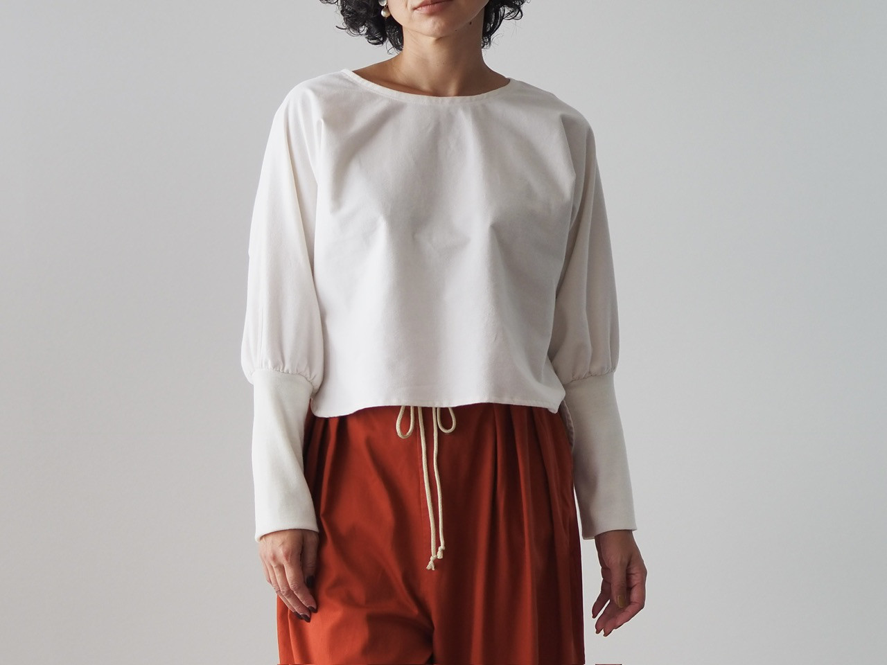 暖かリブ付き起毛トップス／オフホワイト