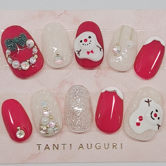 【待望★】 雪だるまのクリスマスネイル ネイルチップ（つけ爪） ふらっふぃ ネイルパーツ