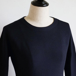 【卒入学に！】ホールガーメント パール付き フィットアンドフレアワンピース【ネイビー】 8枚目の画像