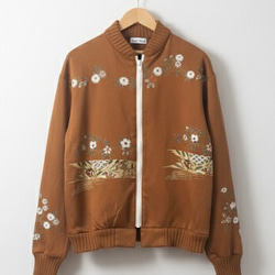 着物リメイク MA1 長め袖ボンバージャケット キャメル ユニセックス