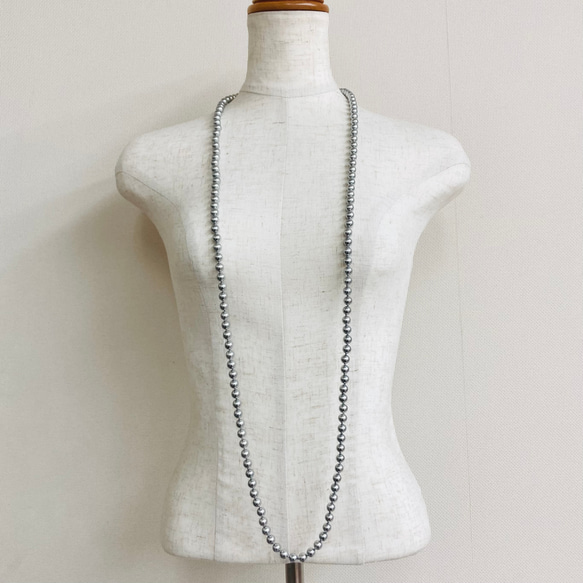 樹脂パール2Wayオールノットロングネックレス/エンドレス加工/8mm約120cm/グレー/made in japan 6枚目の画像