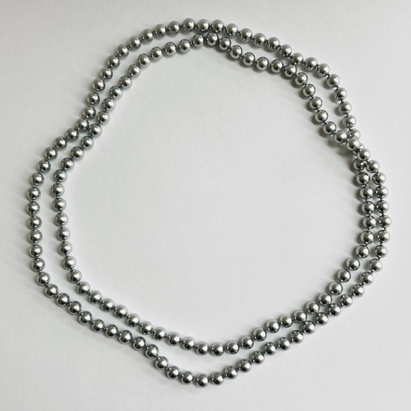 樹脂パール2Wayオールノットロングネックレス/エンドレス加工/8mm約120cm/グレー/made in japan 3枚目の画像