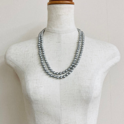 樹脂パール2Wayオールノットロングネックレス/エンドレス加工/8mm約120cm/グレー/made in japan 7枚目の画像