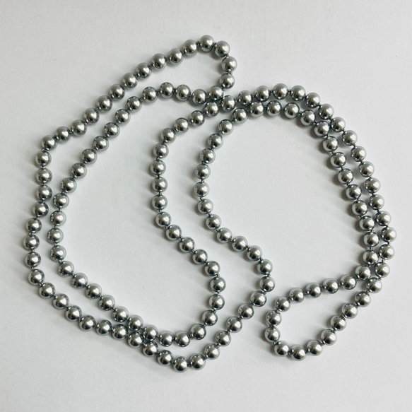 樹脂パール2Wayオールノットロングネックレス/エンドレス加工/8mm約120cm/グレー/made in japan 1枚目の画像