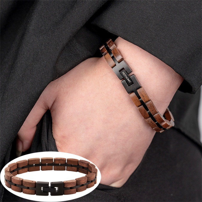 ウォールナット 木 ジュエリー タングステン鋼 Tungsten バングル ブレスレット ハンドメイド 236-2