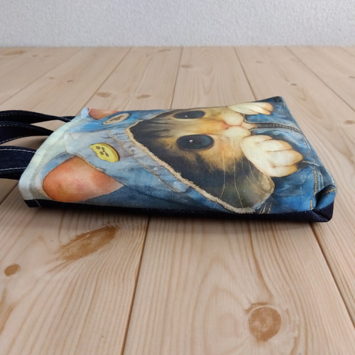 猫とデニム パネル生地のミニミニトートバッグ サブバッグ 890 トート