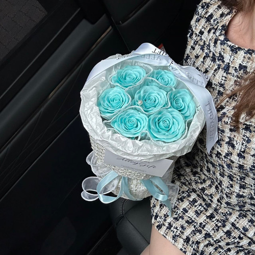 ツイードブーケ スペシャルブルー色 枯れない花束 グリッターローズで