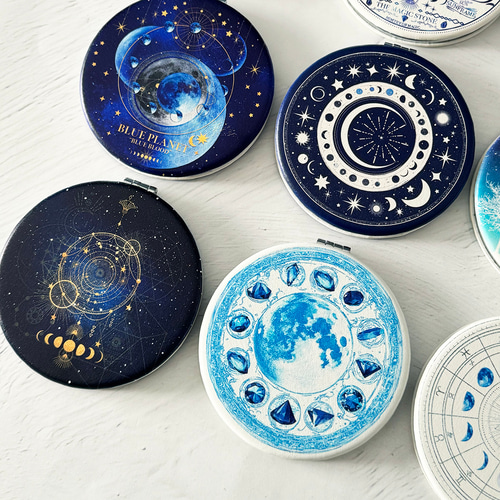 星空と夜空と天体柄の折りたたみコンパクトミラー 手鏡 LALA CloveR