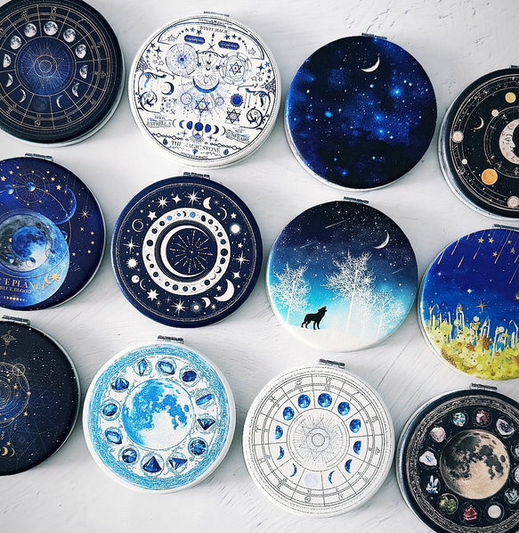 星空と夜空と天体柄の折りたたみコンパクトミラー 手鏡 LALA CloveR