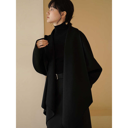 ウールコート 100%ウールツイート生地斜め前立て ブラック S-M#622