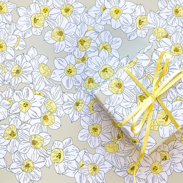 水仙 デザインペーパー A4 包装紙・ラッピングペーパー mocolinho's