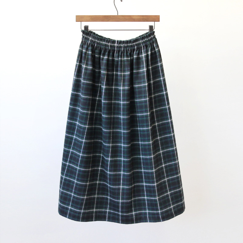 【即納】柔らかくて心地良い 上質な肌触り シャギーチェック ロングスカート（アンティーク・グリーン）タータンチェック