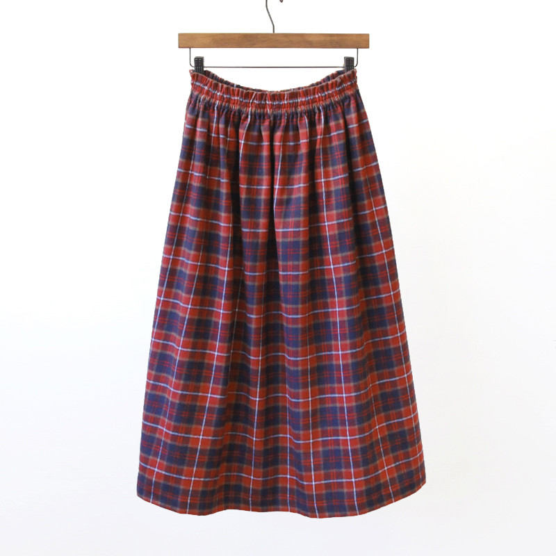 【即納】柔らかくて心地良い 上質な肌触り シャギーチェック ロングスカート（ バーミリオン ）タータンチェック 赤 起毛