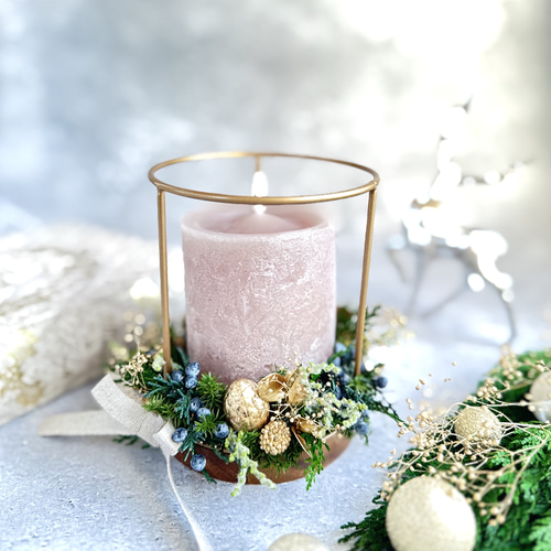 フラワー＆キャンドルアレンジメント Winter プリザーブドフラワー