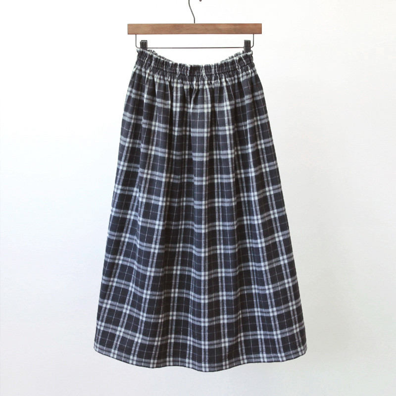 【即納】柔らかくて心地良い 上質な肌触り シャギーチェック ロングスカート（ノワール）モノトーン タータンチェック