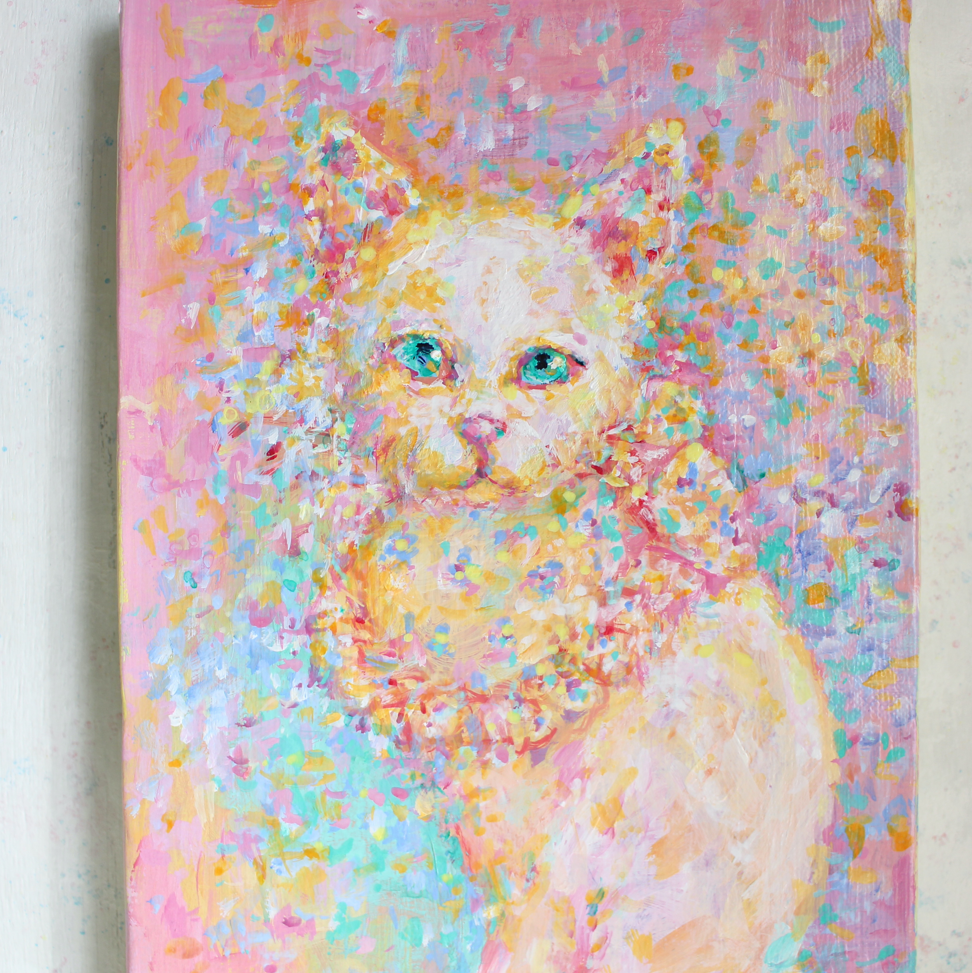 「フラワーガーデン 白猫とシャム猫」 アクリル画 SM キャンバス 原画 額なし フラワーガーデン 白猫とシャム猫」 アクリル画 SM キャンバス