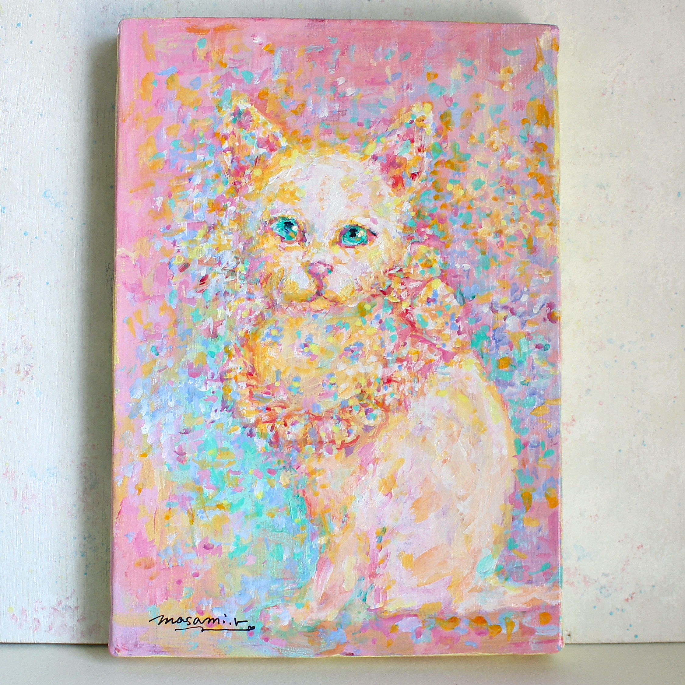 絶対一番安い 白猫」アクリル画 de maison 絵画 額なし SMキャンバス 原画 絵画